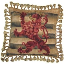 Aubusson Throw Pillow 20x20 Handwoven Wool Red Brown Lion Stripes - £239.00 GBP