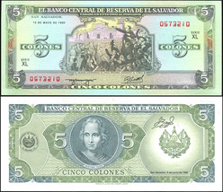 El Salvador. Banknote 5 colones. 1990. Unc. Paper. Cat# P.138a - $27.76