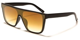 New Flat Top Rectangle Shield Unisex Black Frame Sunglasses Gold Mirrored P6531 - £9.56 GBP