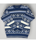 Vintage 1990s Crewneck 100% Cotton Sweater Geometric Blue White Men&#39;s La... - £49.47 GBP
