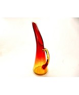 Amberina Crackle Glass Pitcher, 14&quot; Tall, Fire Red, Tangerine, Yellow, V... - $40.22 CAD