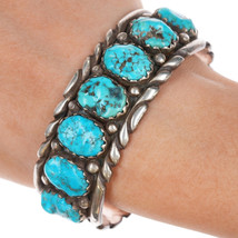 6 5/8&quot; Robert and Bernice Leekya Zuni Sterling turquoise row cuff bracelet - £738.87 GBP