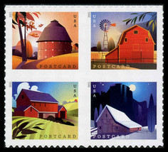 2021 36c History of American Barns, Postcard, Block of 4 Scott 5546-5549... - $2.74