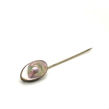 Antique Sign Sterling Top Handmade Oval Cabochon Abalone Blister Lapel Hat Pin - £30.76 GBP