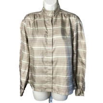 Shapely Vintage Button Up High Neck Blouse Shirt ~ Sz 8 ~ Beige ~ Long S... - £10.78 GBP