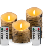 NEW 3 Pcs Flameless Birch Led Candles Moving Wax Battery Remote Timer  - £20.21 GBP