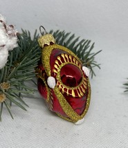Christmas red and gold handmade ornament, Luxury Christmas glass decoration - £8.96 GBP