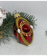 Christmas red and gold handmade ornament, Luxury Christmas glass decoration - $11.25