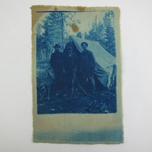 Cyanotype Photograph On Cloth Three Men Hunting Rifles Tent Antique 1800... - £40.05 GBP