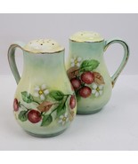 Vintage 1970s Salt Pepper Set Ceramic w/ Gold Trim Hand Painted Berries - $44.88