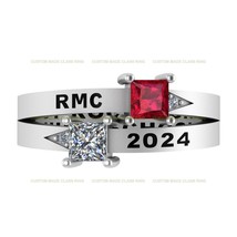 Custom Princess Cut Birthstone Silver 925 High School Class Ring for Her - £89.47 GBP