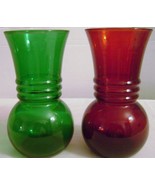 Vintage Anchor Hocking Red &amp; Green Flower Vases - £9.65 GBP