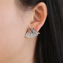 Red Cubic Zirconia &amp; Silver-Plated Bat Stud Earrings - £9.63 GBP
