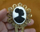 CAH20-1) RARE African American LADY black + white CAMEO Hairpin hair pin... - $36.45