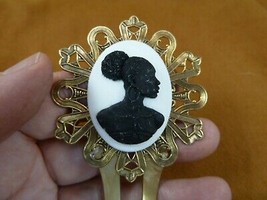 CAH20-1) RARE African American LADY black + white CAMEO Hairpin hair pin... - $36.45