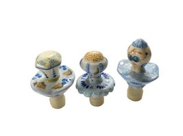 Wine Bottle Stoppers 3 Pieces Ceramic Floral Blue White Green - $19.80