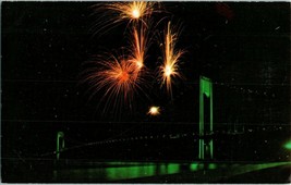 Aerial View Postcard Fireworks over the Verrazano Narrows Bridge Brooklyn NY - £4.73 GBP