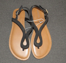 Merona Black Faux Suede Women&#39;s Size 6 Slingback Sandals Shoes - £8.64 GBP