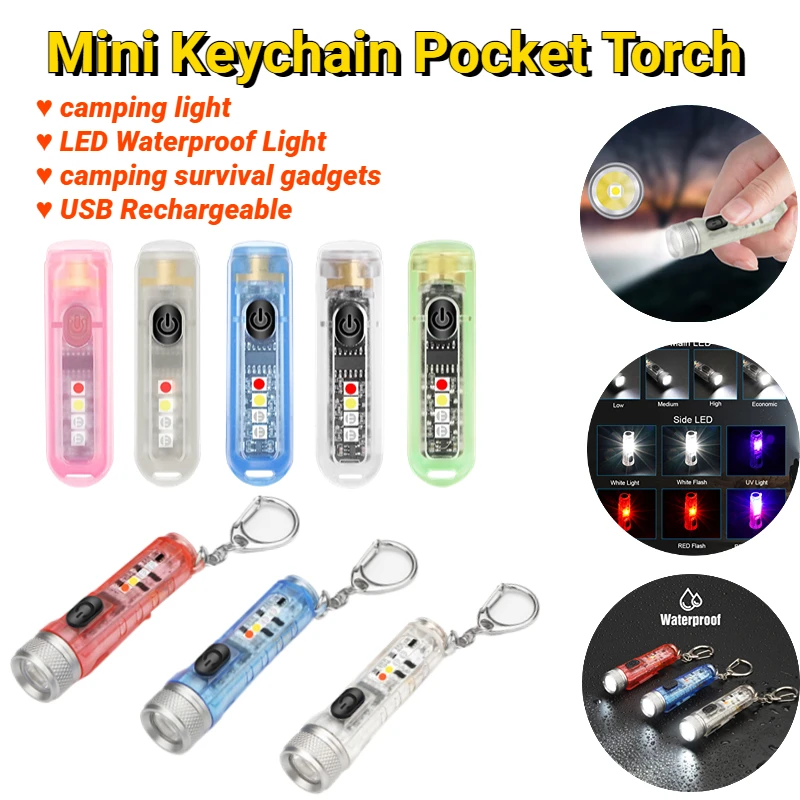 Mini Multitool Camping Survival Light USB Rechargeable LED Flashlight Keychain - £8.39 GBP+
