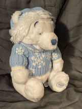 Disney Store Exclusive Winnie the Pooh White Plush Blue Sweater Christmas 12&quot; - £11.89 GBP
