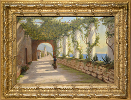 Sunny Italian Amalfi Terrace View 1899 Oil Painting on Canvas Framed Signed  - £599.51 GBP