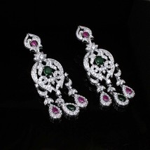 Two Tone Fashion CZ Dangle Platinum Earrings - £18.93 GBP