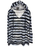 NWT LuLaRoe Large Black Blue White Tie Dye Striped ELIZA Long Sleeved Ho... - $40.58