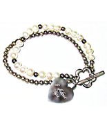 I ADORE YOU HEART Cultured Pearls Toggle Bracelet 7&quot; Smaller Wrist Size  - $12.95