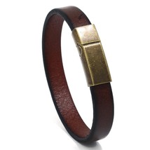 Jiayiqi 2021 New Men Jewelry Brown Leather Bracelet for Men Stainless Steel Magn - £11.97 GBP