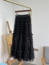 Black Tiered Tulle Maxi Skirts Women Plus Size Full Long Tulle Skirt image 3