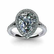 1.62Ct Pear Cut Diamond Engagement Solitaire Halo Ring 14K White Gold Over Rings - £75.03 GBP
