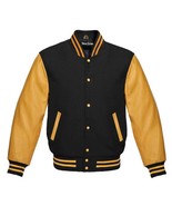 Bomber Jacket Baseball Letterman Varsity Jackets Genuine Cowhide Golden ... - £87.64 GBP