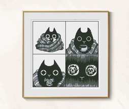 Cozy Cat Cross Stitch Easy Pattern pdf - Cute Owl cross stitch funny emb... - £5.10 GBP
