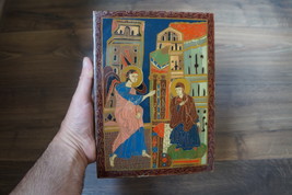Vintage Embossed Copper Enamel Wall Decoration of Annunciation - £199.73 GBP