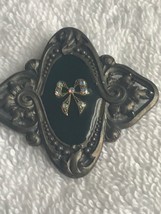 Designer Catherine Popesco France Art Deco Black Enamel Crystal Pin Brooch - £48.00 GBP