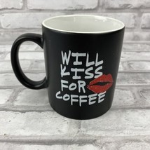 Clay Art Coffee Mug Cup Black Will Kiss For Coffee Red Lips Extra Large - £13.43 GBP