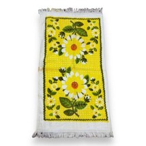 Vtg 70s Retro Daisy Floral Hand Towel Bright Yellow Orange Groovy Fringe 15x29” - £12.76 GBP