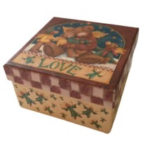 Lindy Bowman Gift Box 2001 Vintage Teddy Bear Trinket Americana Small Box Love - £7.89 GBP