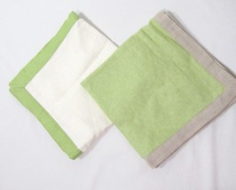 Pottery Barn Bordered Cream Green Linen 2-PC 18-inch Square Pillow Covers - $52.00