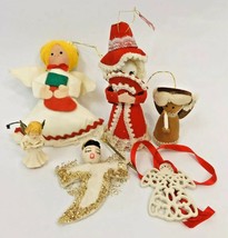 Vintage Christmas Ornament Lot Angels White Gold Flocked Felt Spun Cotton  - $18.00