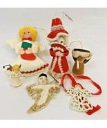 Vintage Christmas Ornament Lot Angels White Gold Flocked Felt Spun Cotton - $18.00