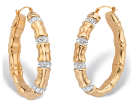 Round Crystal Bamboo Oval Hoop Earrings 14K Gold Diamond Resin - £400.90 GBP
