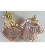 Vintage Lot Baby's First Christmas Pink Glass Heart Bear Christening Orn... - €31,21 EUR