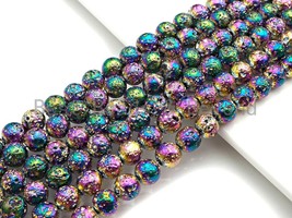 NEW COLOR!!! RAINBOW Plated Lava Round Beads, 8mm/10mm/12mm Rainbow Gemstone - £4.33 GBP+