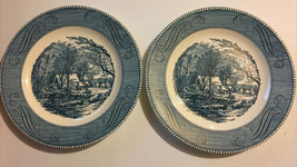 Currier &amp; Ives Old Grist Mill Royal China 2 - 10 inch Dinner Plates Blue  - £6.18 GBP