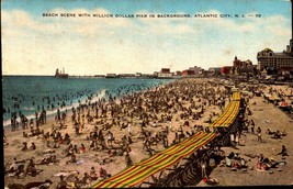 Atlantic City,NJ Beach Scene Million Dollar Pier In Background POSTCARD BK34 - £2.31 GBP