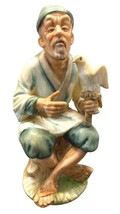 Napcoware Old Man with Bird Figurine Sitting C5701 Hand Painted 6.5&quot; Vintage - $21.89