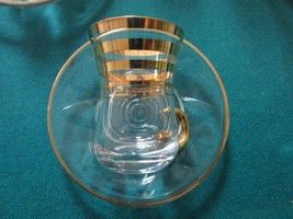 Libbey Usa Mid Century Glass 6 Coffee Cups And Saucer Gold Handle Rim - £67.26 GBP