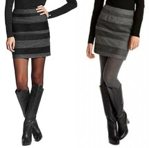 Hugo Boss Skirt 6 Medium Grey $295 Striped Leather &amp; Wool Benina Calfskin NWT  - £121.44 GBP