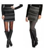 Hugo Boss Skirt 6 Medium Grey $295 Striped Leather &amp; Wool Benina Calfski... - £102.88 GBP